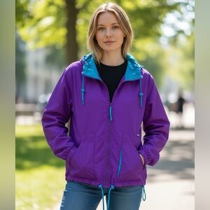Vintage PacificTrail Purple/Blue Wind Breaker 80’s Retro Unique Cinch Waist Crop
